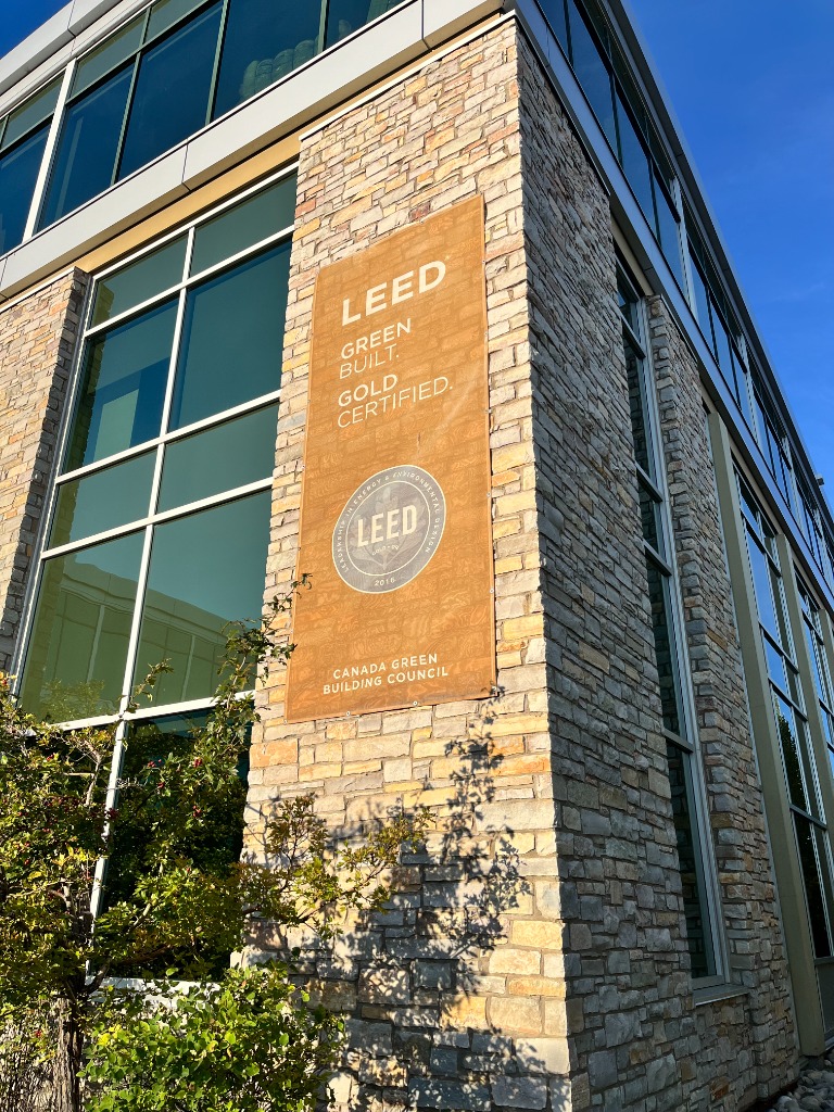 LEED Green Built Plaque on Architectural Stone Facade